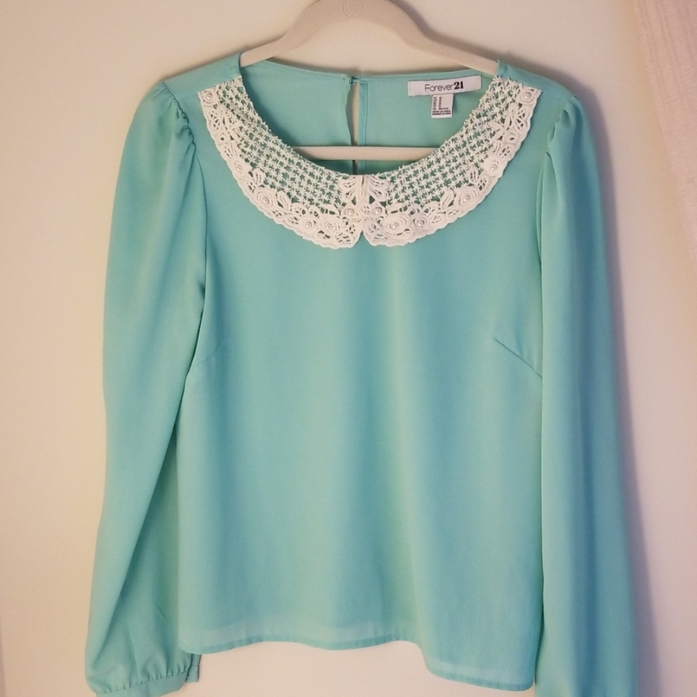 Forever 21 Mint Green/Light Blue Collar Top